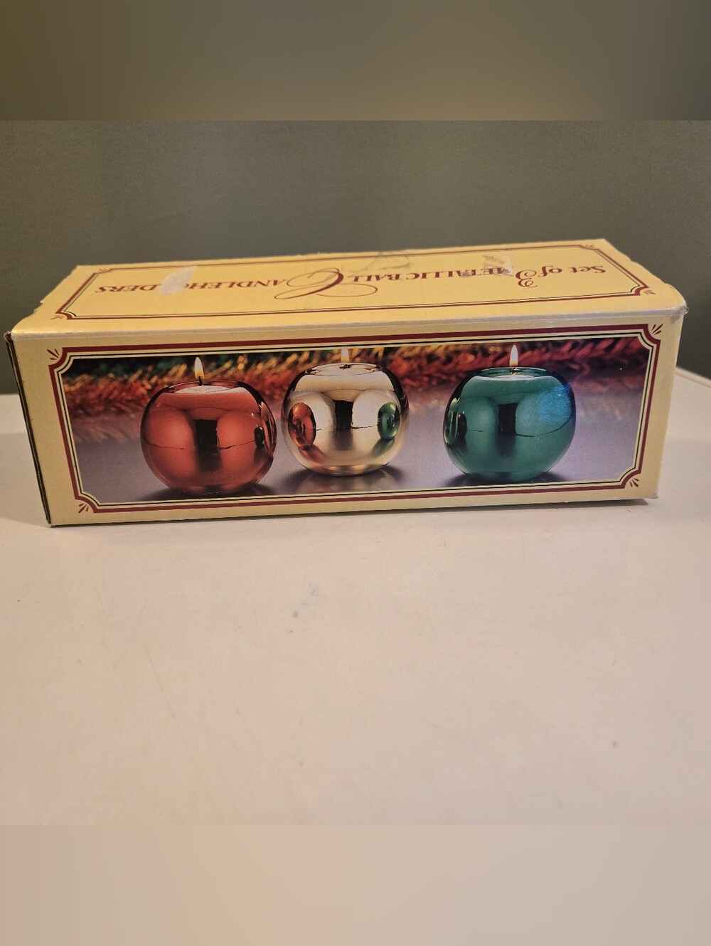 Vintage Holiday Metallic Ball Candle Holder Set Of 3